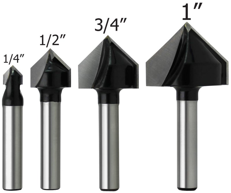 ALIGN CARBIDE أداة قطع الفرازة بزاوية 90 درجة من الكربيد، 4 قطع، عمود 1/4 بوصة، مزودة بطرف كربيدي، أداة نقش CNC، أداة قطع حواف النجارة، سلسلة برو من أدوات التوجيه CNC. - Image 2